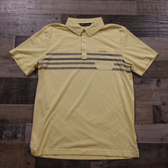 Travis Mathew performance polo shirt men's large yellow stripes pima cotton - Picture 1 of 10